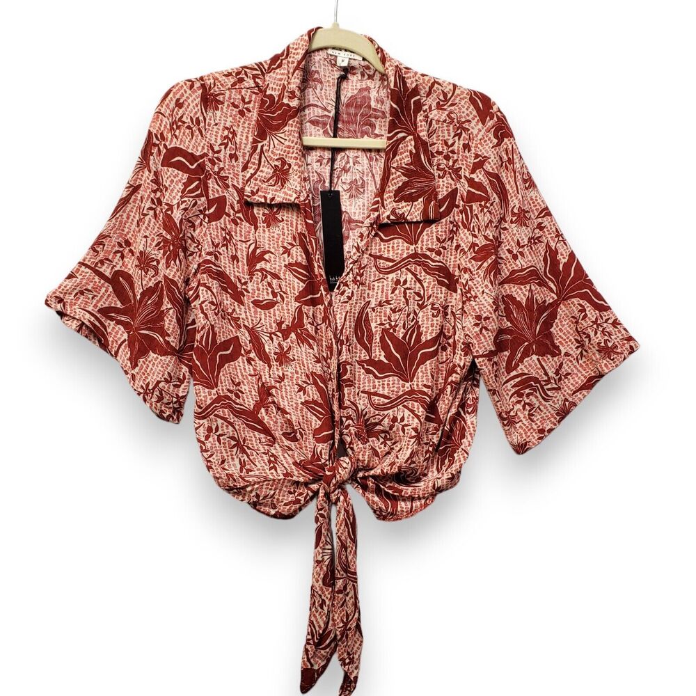 Nicole Miller Red Floral Blouse